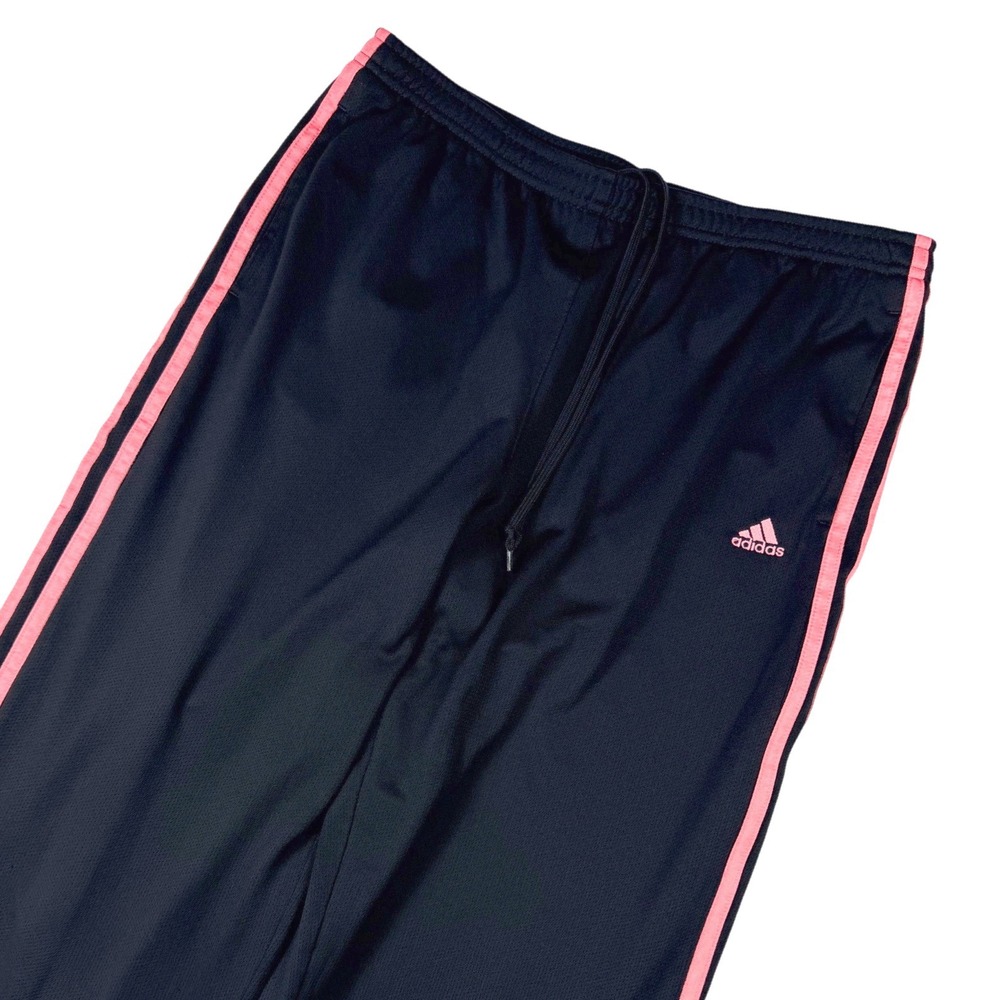Adidas Track Pants Y2K 2000's Womens L‎ Black Pink Excellent 3-Stripe Mesh Lined